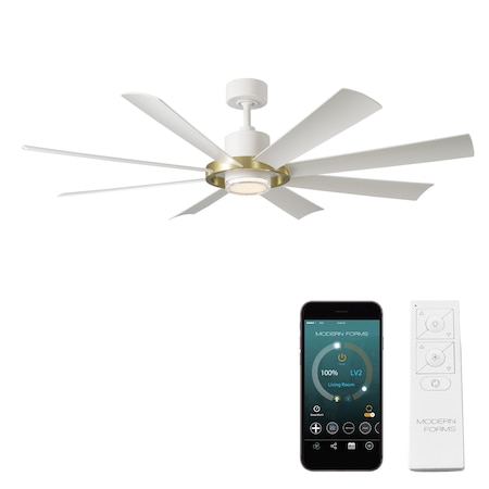 Modern Forms Fans Aura Indoor or Outdoor Smart Ceiling Fan 2700-3000-4000-5000K LED in Soft Brass/Matte White FR-W2303-60L-SB/MW